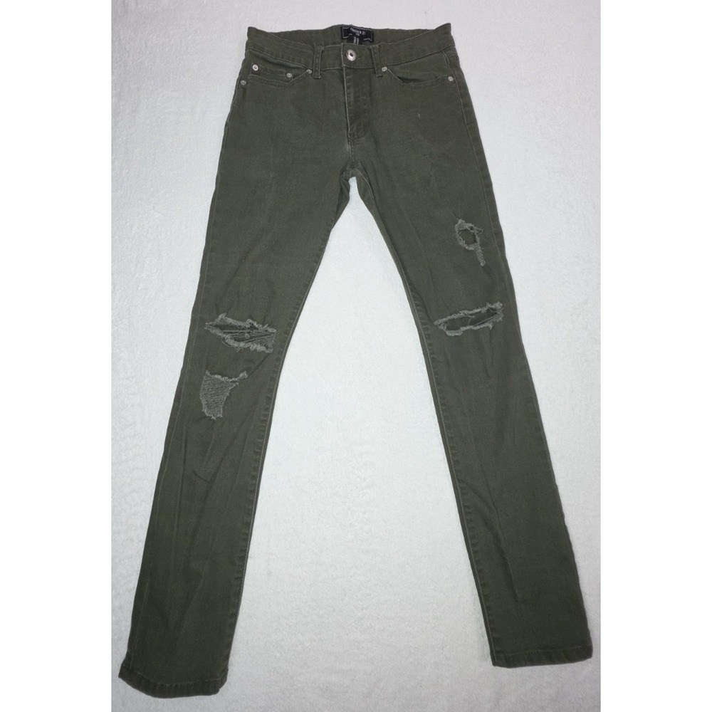 Forever 21 Men's Olive Green Distressed Slim Fit Jeans Size 30